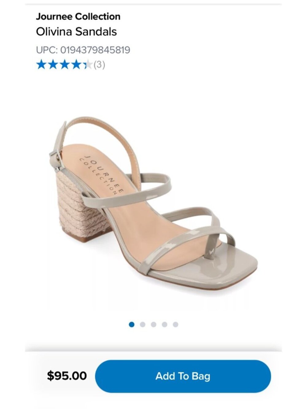 Journee Collection Olivina Taupe Faux Patent Leather Block Heel Sandals Size 9 - Picture 4 of 11